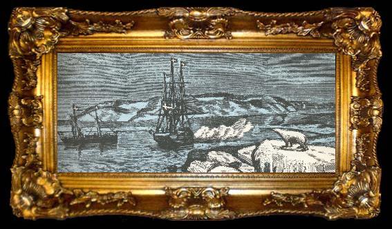 framed  william r clark nordenskiolds fartyg vega ger salut,da det rundar asiens nordligaste udde kap tjeljuskin i augusti 1878, ta009-2